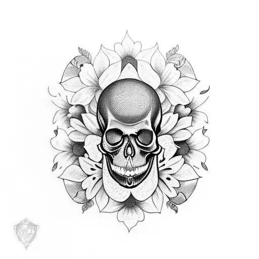 Incorporate A Skull Surrounded By Wild Flowers In A Blackwork Style