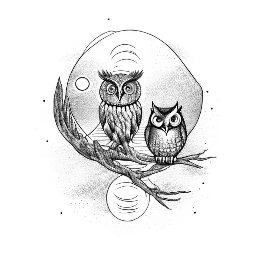 A Surreal Scene Of An Owl And A Walleye Fish Sharing A Peaceful Moment Under The Moonlight