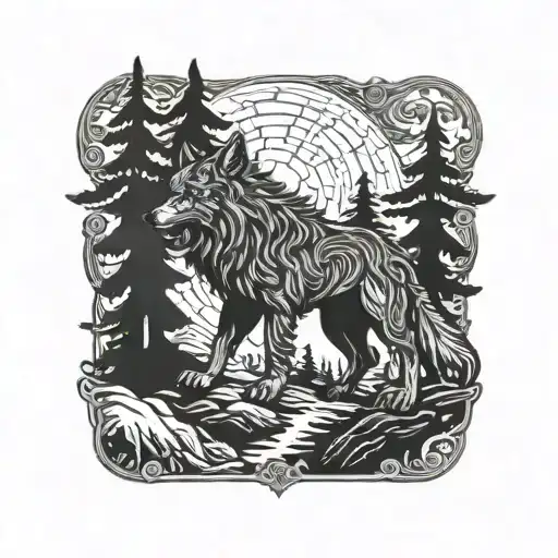 Fenrir Viking Norse Wolf With Alpine Trees
