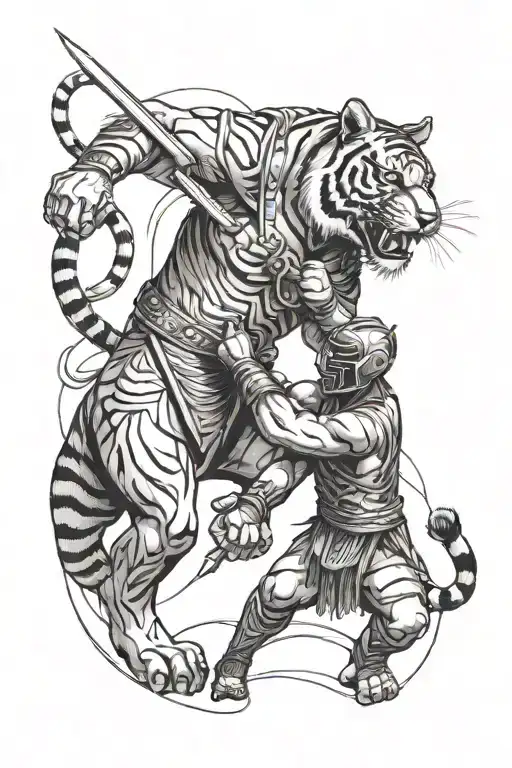 Gladiator And Tiger Fighting