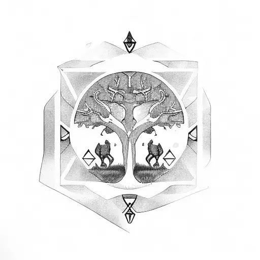 Cancer Capricorn And Virgo Zodiac Signs Around A Tree Of Life