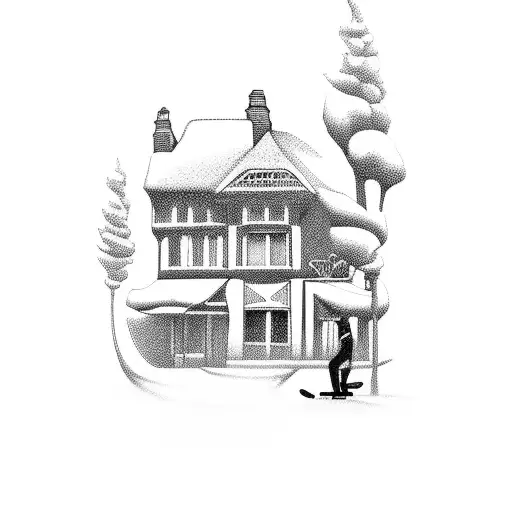 A Old House And A Street While A Guy Is Riding