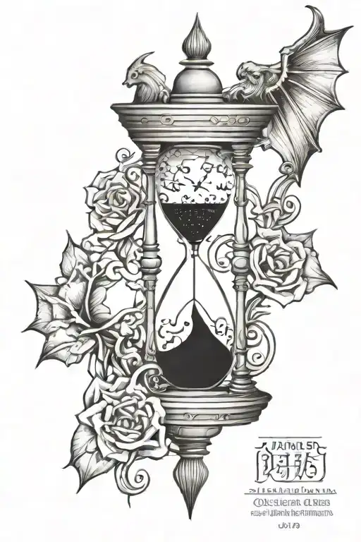 Hourglass With Gargoyles On The Sides And The Base Of The Hourglass Is Made Of Puzzle Pices