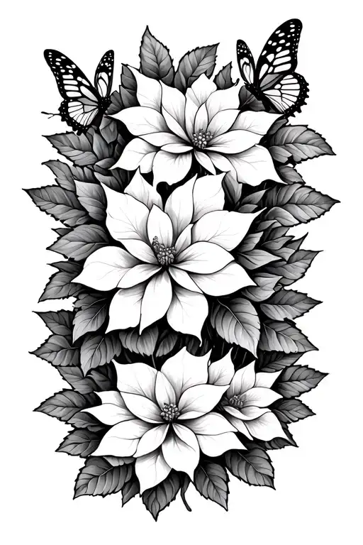 Poinsettia Flower With Butterflys Souronding