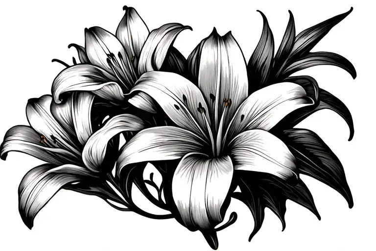Group Of Lilies In A Straight Line To Go On Lower Back