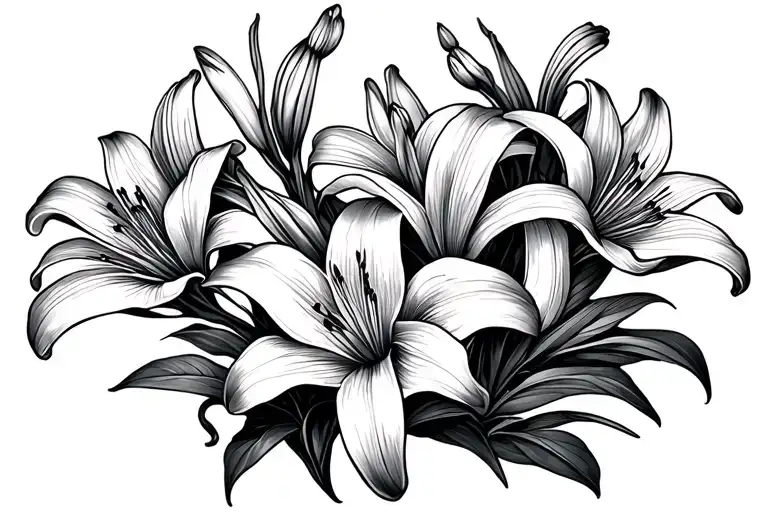 Group Of Lilies In A Straight Line To Go On Lower Back