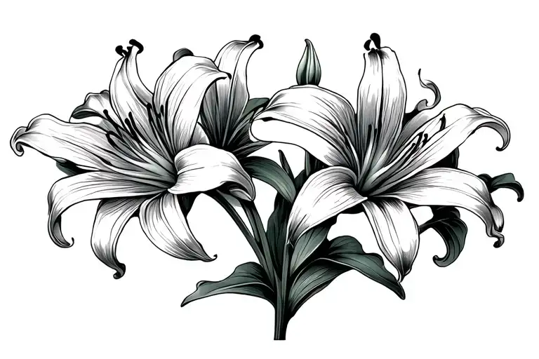 Single Lilies Arranged In A Straight Line To Go On Lower Back