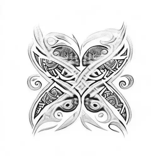 A Maori Bandana Design Incorporating Elements Of Nature Such As Trees And Animals