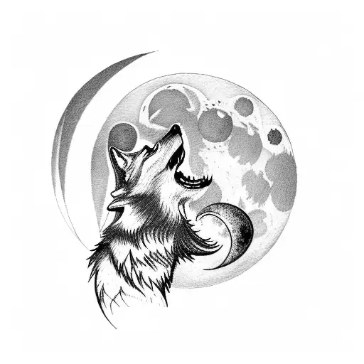 Fantasy Wolf Howling At The Moon In A Mountain Landscape