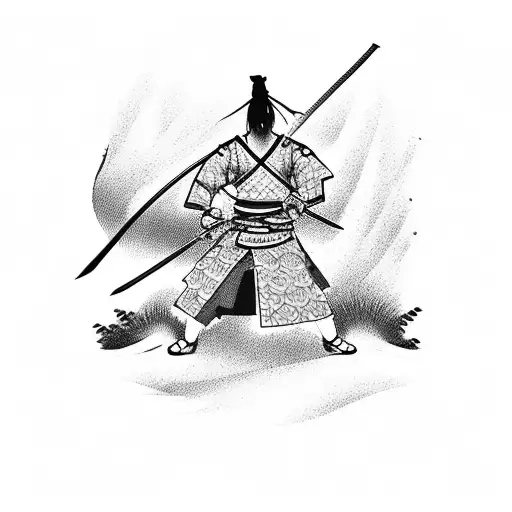Samurai Warrior Wielding A Katana In A Traditional Japanese Landscape Setting