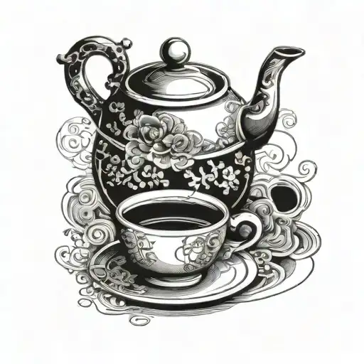 Chinese Tea Pot Against A Cup Of Coffee Cup