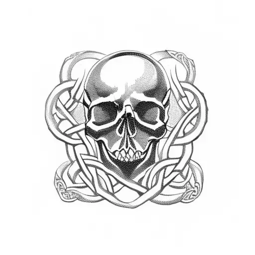 A Skull With Intricate Celtic Knotwork Designs Intertwined Throughout