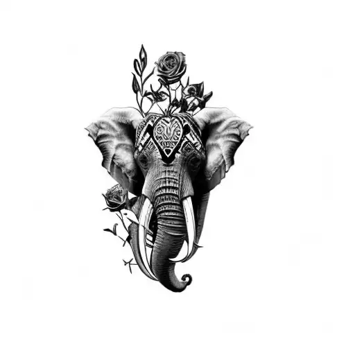An Elephant's Head With Skull And Roses & Romat Time