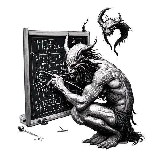 Demon Working On Math On A Blackboard