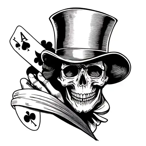 A Skull Wearing A Top Hat And Holding An Ace Of Spades