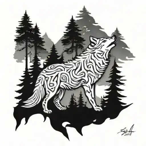 A Majestic Wolf Howling In The Wind Within A Mystical Forest