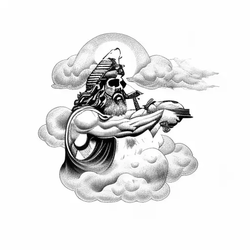 Zeus With Clouds With A Bird With A Skull