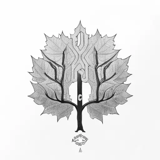 A Black And What Tattoo Of A Tree With The Name Arthur In The Leaves