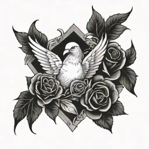Black Rose Shoulders And Trap And Chest With White Doves