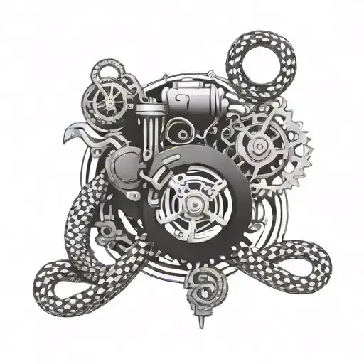 Mechanical Snake Intertwined With Bike Engine Parts