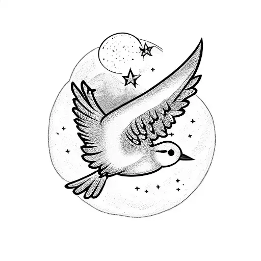 A Celestial Scene Featuring Tweety Bird Flying Among White Doves In The Moonlit Sky