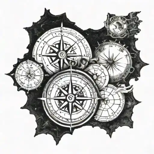 Antique Compass Rose Inside Passport Stamp