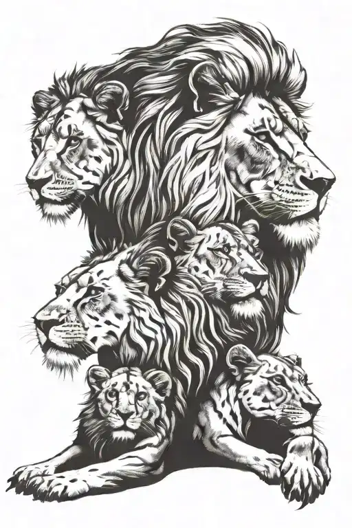 Lion Family Posing For A Picture