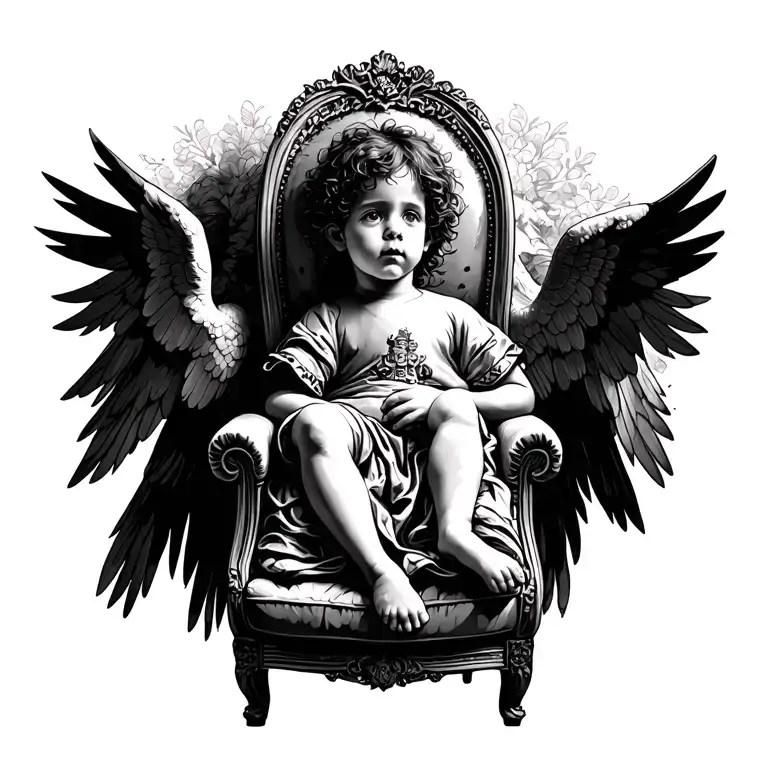 A Kid That Stay On A Chair And It's Surrounded By Angels