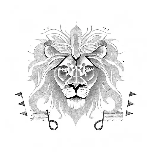 A Lion Head Composed Of Musical Notes And Instruments
