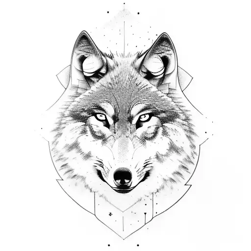 Wolf Face With Mountains Inside