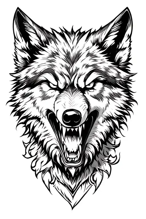 Wolf Head With Angry Face Design