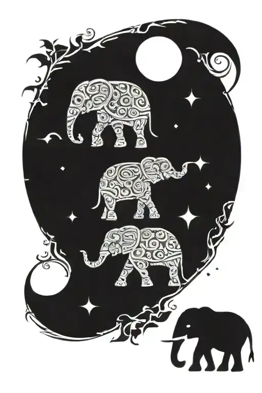 An Intricate Tribal Design Incorporating Elements Of Elephants And The Waxing Gibbous Moon