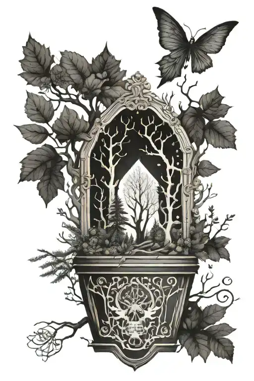 Combination Of The Coffin And Forest Trees Looking