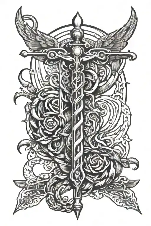 Caduceus With Staff As A Sword