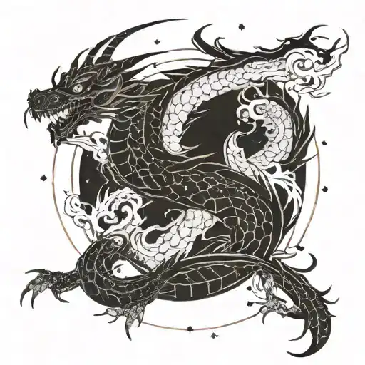 An Astronomical Tattoo Of A Dragon Constellation Intertwined With A Traditional Japanese Sword