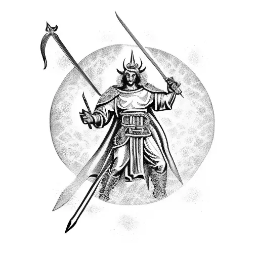 Saint Michael With Flaming Sword Fighting Satan