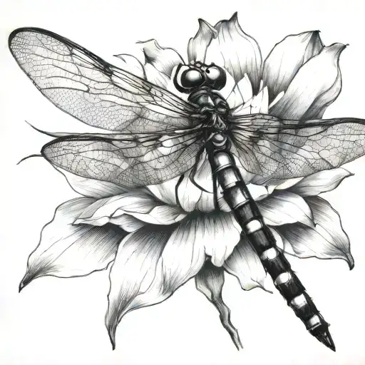 Dragonfly With Lotus Flower Blooming