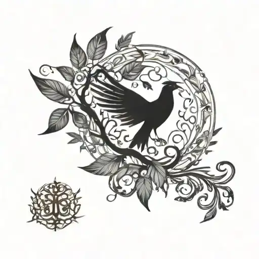 Flying Phoenix And Tree Of Life Half Dry Half Leafy