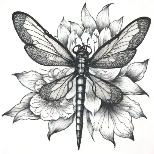 Dragonfly With Lotus Flower Blooming