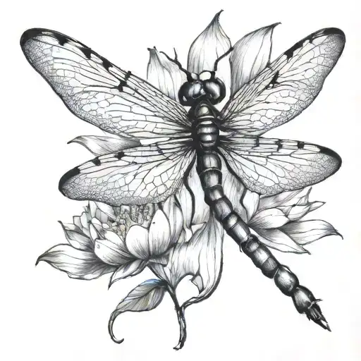 Dragonfly With Lotus Flower Blooming