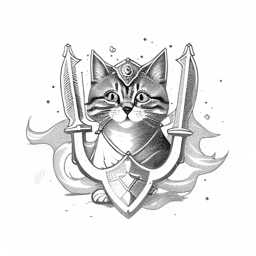 Small Adventurer Cat With Sword And Shield