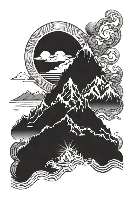 Mountain And Ocean With Shiv Ji In Middle