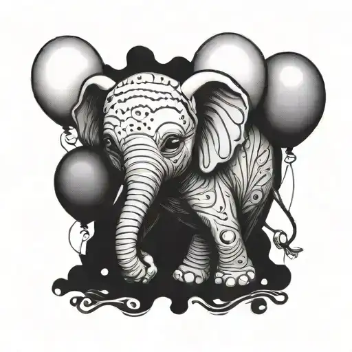 A Whimsical Design Featuring A Baby Elephant Playing With Colorful Balloons