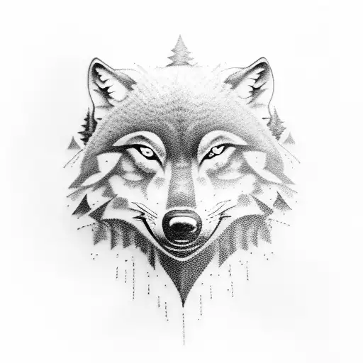 Wolfs Dark Full Moon Mountain River