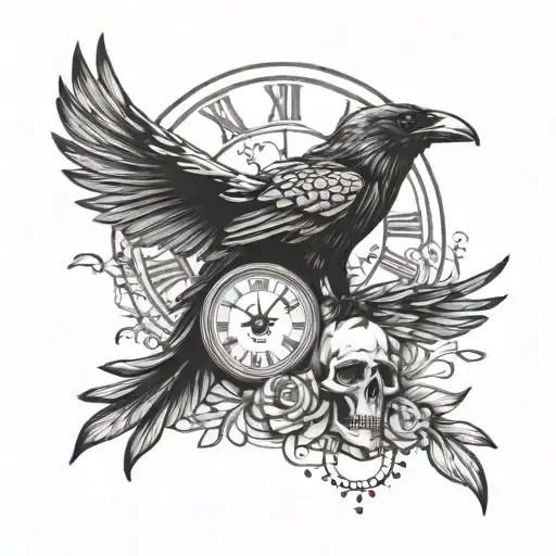 Raven With Skull And Clock