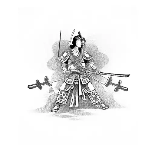 Japanese Warrior With Pogoda Temple