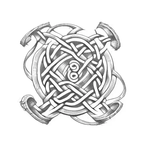 A Celtic Knot Intertwined With Greek And Roman Mythological Symbols