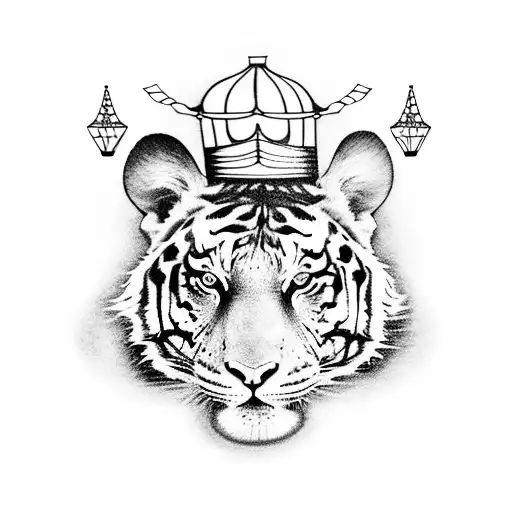 A Circus Performer On A Flying Trapeze With A Tiger In The Background