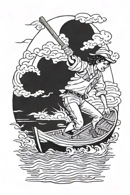 Tom Sawyer Sailing A Flat Raft Floating Down A River Looking Like A Page From A Book