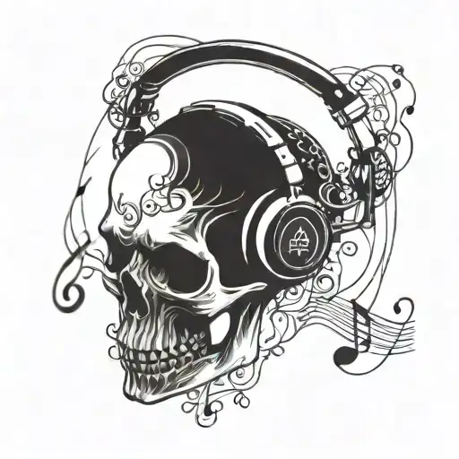 A Skull Wearing Headphones Surrounded By Musical Notes